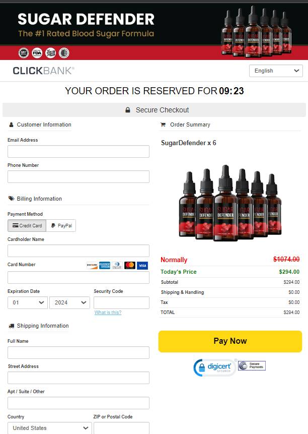 SugarDefender - secure Order Page